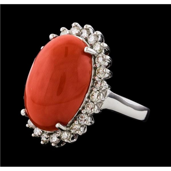 9.80 ctw Coral and Diamond Ring - 14KT White Gold