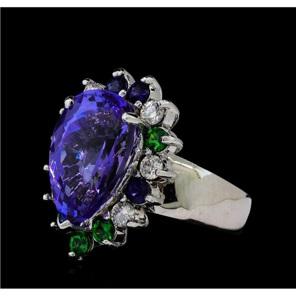 10.69 ctw Tanzanite, Tsavorite, Blue Sapphire, and Diamond Ring - 14KT White Gol