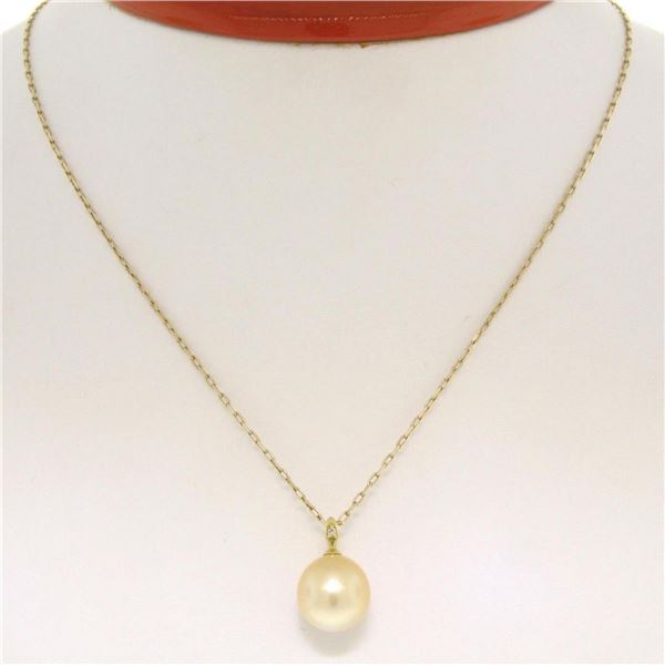 18kt Yellow Gold 10.45mm Pearl and Diamond Solitaire Pendant Necklace