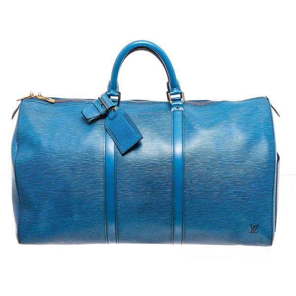 Louis Vuitton Blue Epi Leather Keepall 55 cm Duffle Bag Luggage