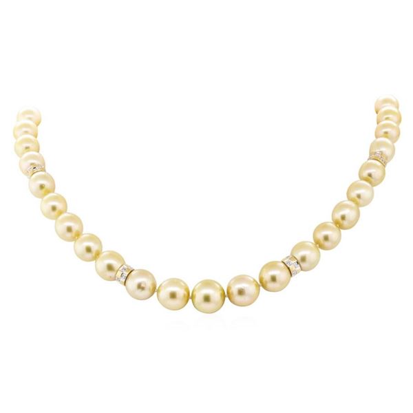 0.80 ctw Diamond and South Sea Pearl Necklace - 14KT Yellow Gold