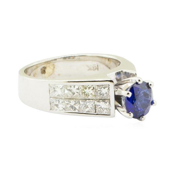 3.15 ctw Round Brilliant Blue Sapphire And Diamond Ring - 14KT White Gold