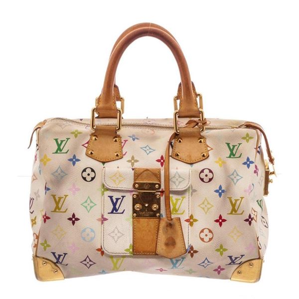 Louis Vuitton White MC Monogram Speedy 30 Satchel Bag