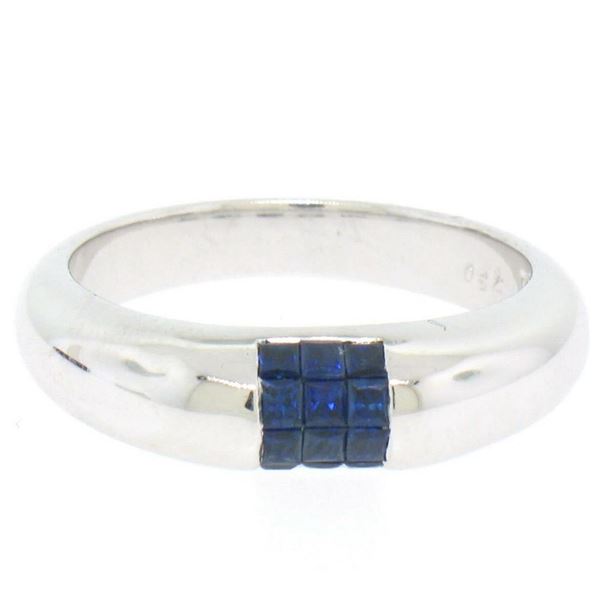 18k White Gold 0.65 ctw Invisible Set Royal Blue Princess Sapphire Band Ring