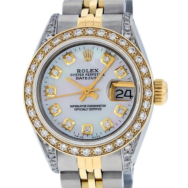 Rolex Ladies 2 Tone MOP Diamond Lugs Datejust Wristwatch