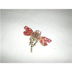 14K YG Gold Tsavorite Diamond Dragonfly Brooch #1674751