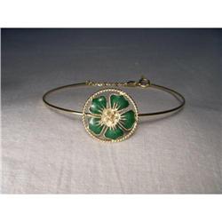 Rare 14K YG Gold Enamel Floral Bangle Bracelet #1674766