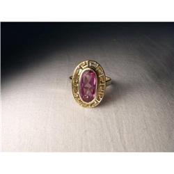 Estate 14K YG Gold Amethyst Greek Key Ring #1674769