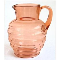 Pink Depression Glass Art Deco Water Pitcher #1688210