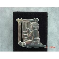 Signed Perry? Woman Weaving Sterling Brooch #1702589