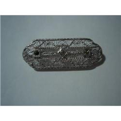 1910s Silver Filigree & French Paste Stones Pin#1703112