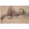 Image 1 : INK DRAWING ON  PAPER FARM HOUSE AND ROAD  #1703136