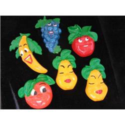 6 Colorful Chalkware Fruit  Face Wall Plaques #1703282