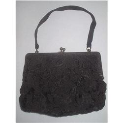 Victorian Black Lace & Satin Handbag, Brass #1703407