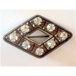 Victorian Brass & Clear Paste Brooch -"C" close#1703413