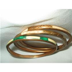 Art Deco Ornate Brass & Jasper Bangle Bracelet #1703415