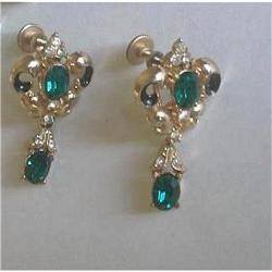 Art Deco Coro Rhinestone Earrings Screw Back #1703422