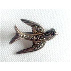 Victorian Silver & Marcasite Tiny Bird Brooch #1703426