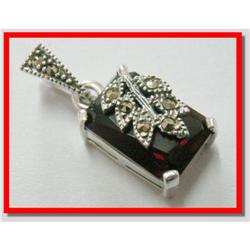 Blood Garnet & Marcasite Pendant S/Silver  #1703437