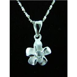 WhiteTopaz Flower SterlingSilver Necklace FREE #1703440