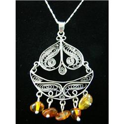 Amber Lacework Sterling Silver Pendant #1703447