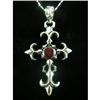 Image 1 : Red Garnet Fleur DeLis Silver Cross Pendant #1704142