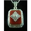 Image 1 : Vintage Red Chalcedony Marcasite Silver Pendant#1704168