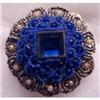 Brooch Pin Beads Stone Blue Square Metallic #1705779