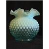 Vase Blue Opalescent Hobnail Ruffled Top #1705806