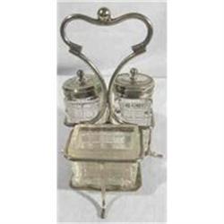 Cruet Set Silver Plate and Crystal English #1706390