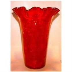 Crimped top crackle glass vase #1706627