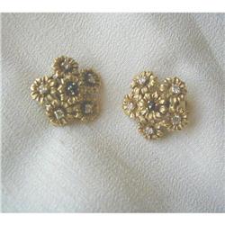 60's 14K GOLD~DIA.~GARNET FLOWER EARRINGS #1720980