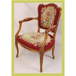 French Louis XV Arm Chair Carved Flowers Walnut#1746180