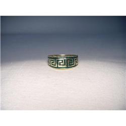 14K YG Gold Green Enamel Greek Key Ring Band #1746255