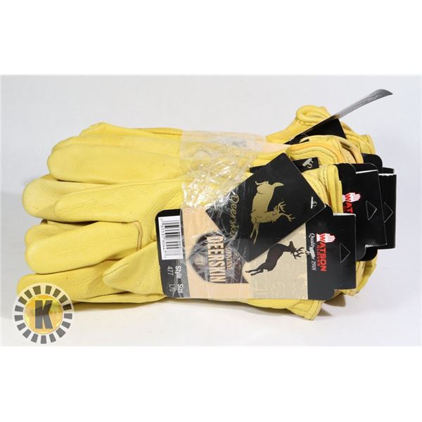 6 PAIRS OF WATSON GENUINE DEERSKIN GLOVES SIZE LG