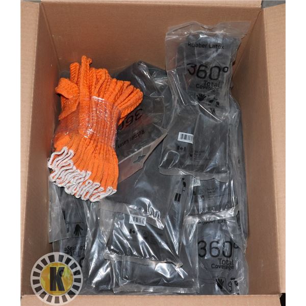 BOX OF LATEX  AND COTTON GRIP GLOVES