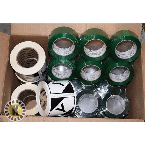 LARGE BOX WITH GREEN PACKING TAPE AND "Y" LABELS