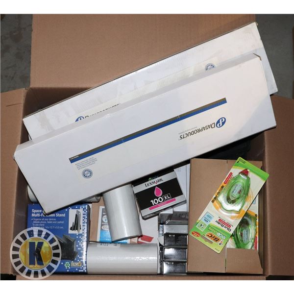 LARGE BOX OF ASSORTED OFFICE SUPPLIES