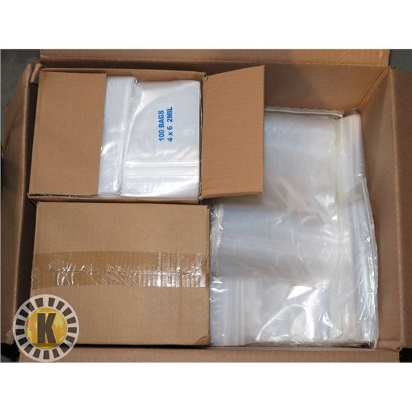 BOX OF ASSORTED SIZE RESEALABLE POLY BAGS