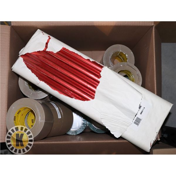 LARGE BOX OF PAPER ROLLS AND TAPE