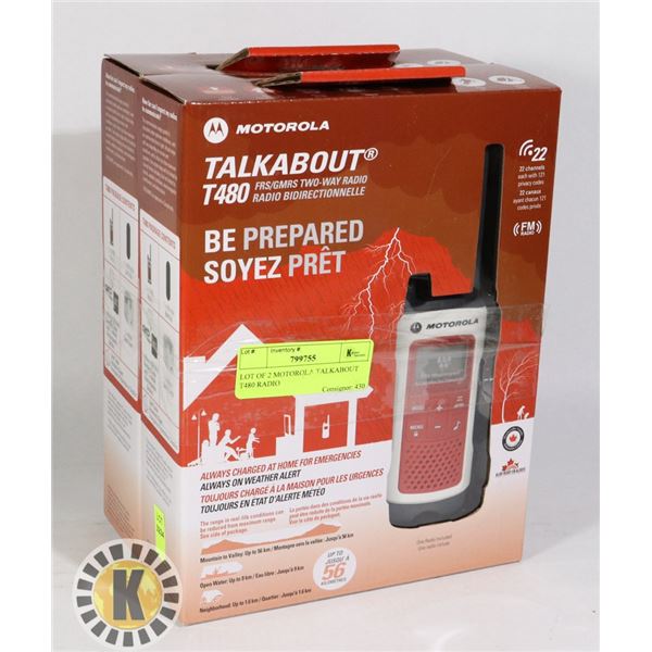 LOT OF 2 MOTOROLA TALKABOUT T480 RADIO