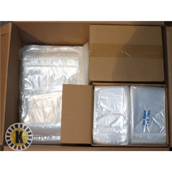 BOX OF ASSORTED SIZE RESEALABLE POLY BAGS