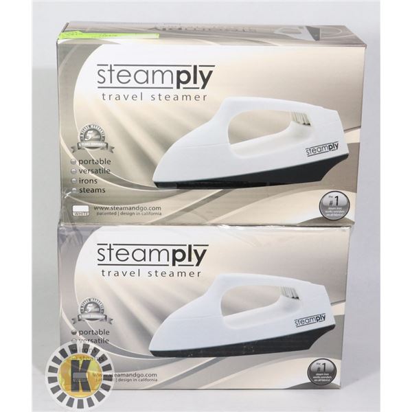 2 NEW WHITE STEAMPLY TRAVEL STEAMERS