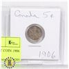 Image 1 : CANADIAN SILVER 5 CENT COIN 1906
