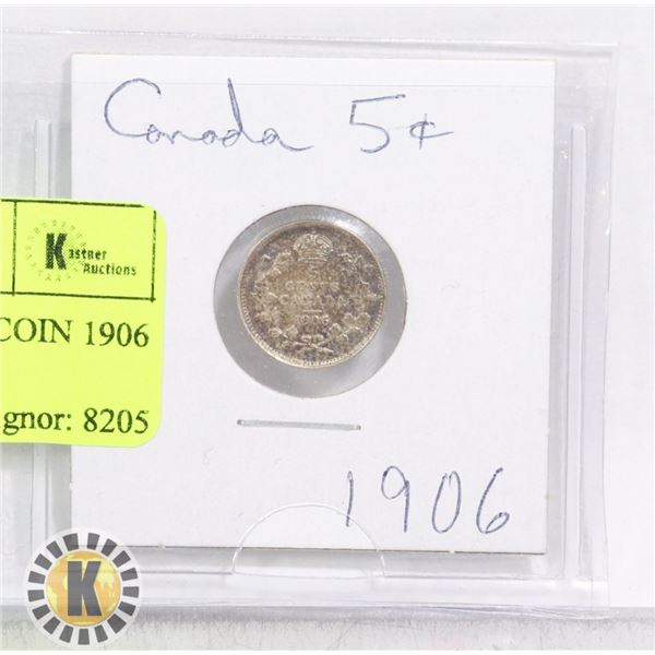 CANADIAN SILVER 5 CENT COIN 1906