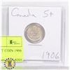 Image 1 : CANADIAN SILVER 5 CENT COIN 1906