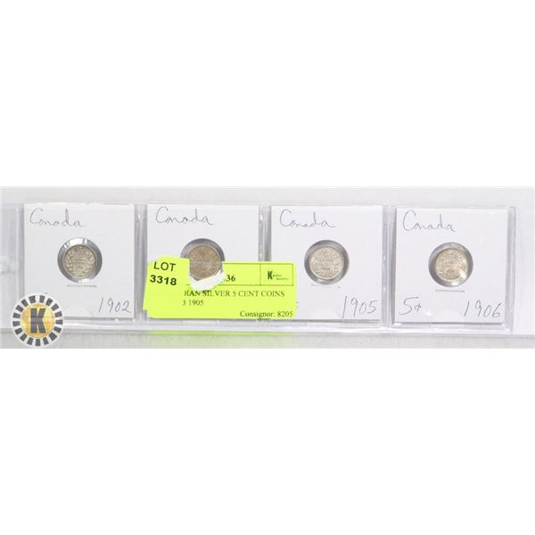 4 CANADIAN SILVER 5 CENT COINS 1902 1903 1905