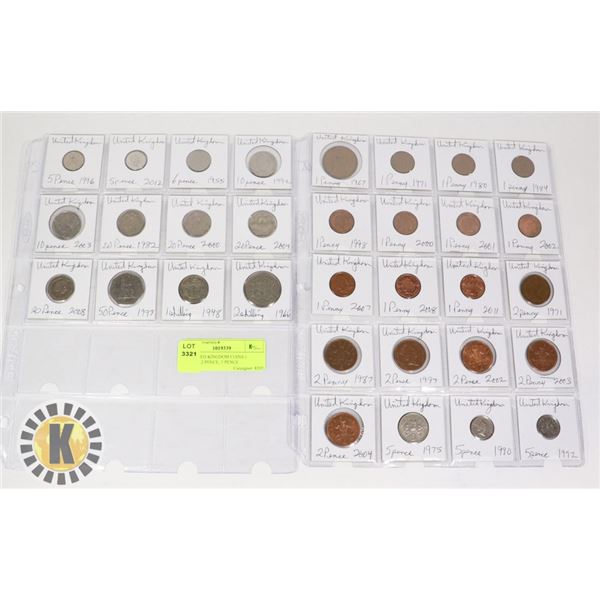 32 UNITED KINGDOM COINS 1 PENNY, 2 PENCE, 5 PENCE