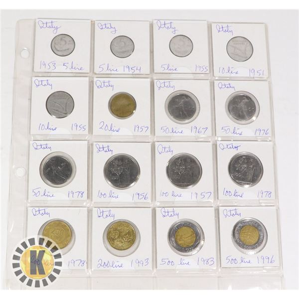 16 ITALY COINS 5 LIRE 10 LIRE 20 LIRE 50 LIRE 100