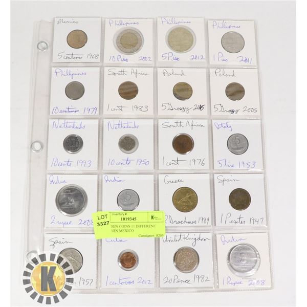 20 FOREIGN COINS 11 DIFFERENT COUNTRIES MEXICO